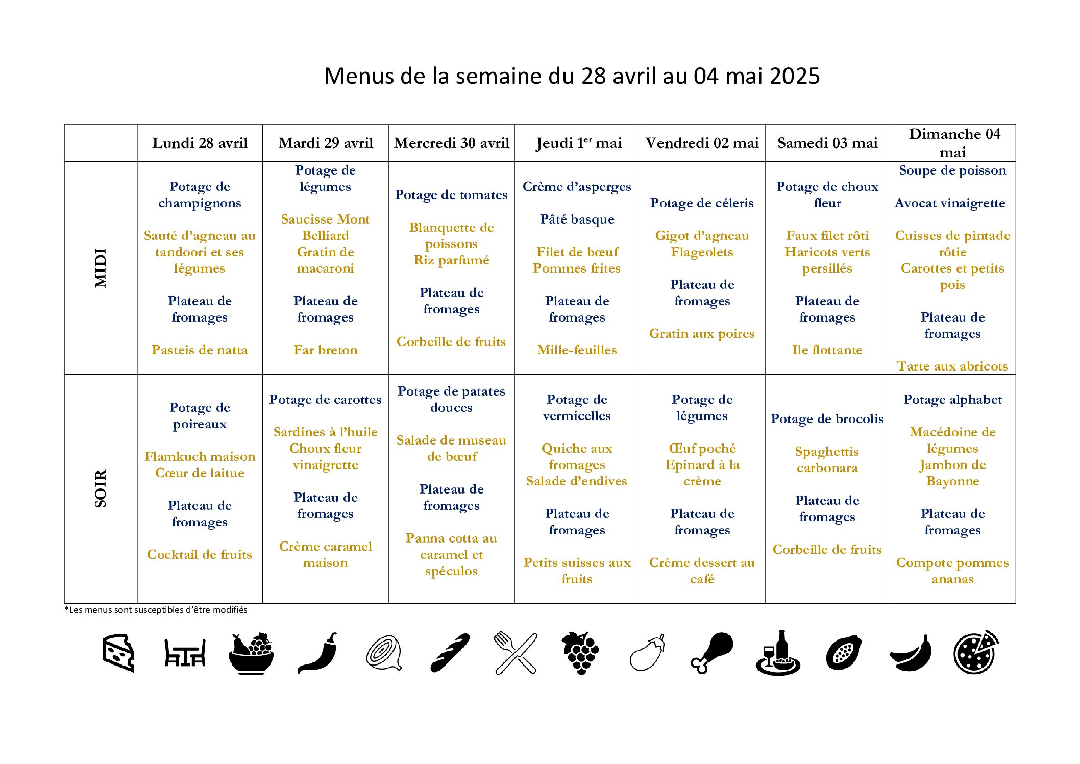Menus EHPAD
