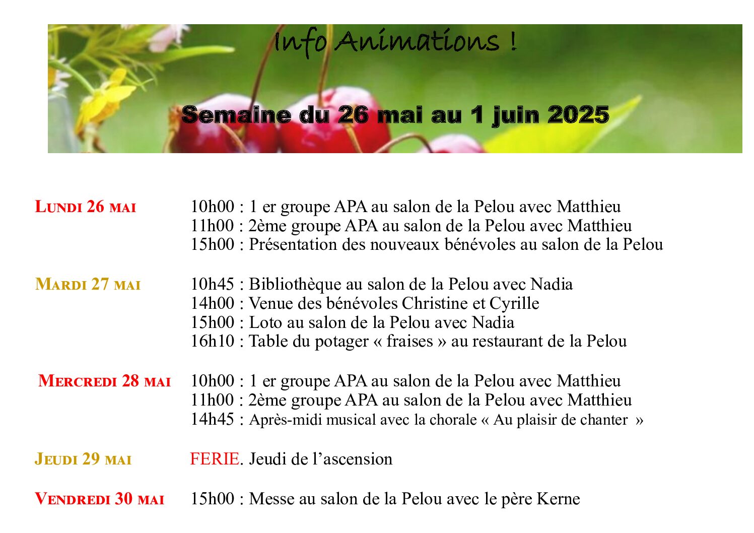 Animations EHPAD
