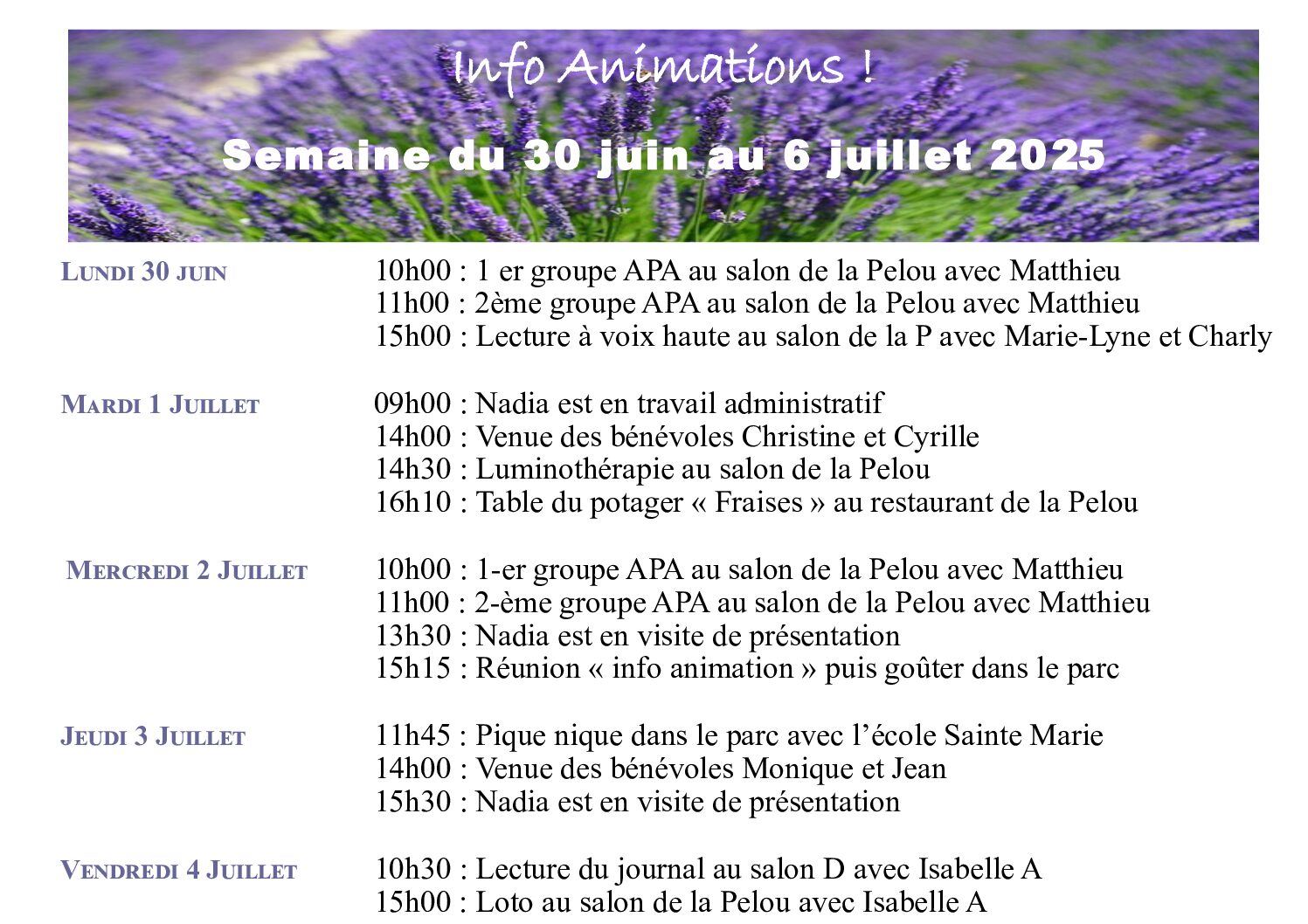 Animations EHPAD