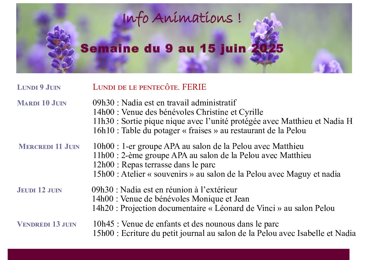 Animations EHPAD