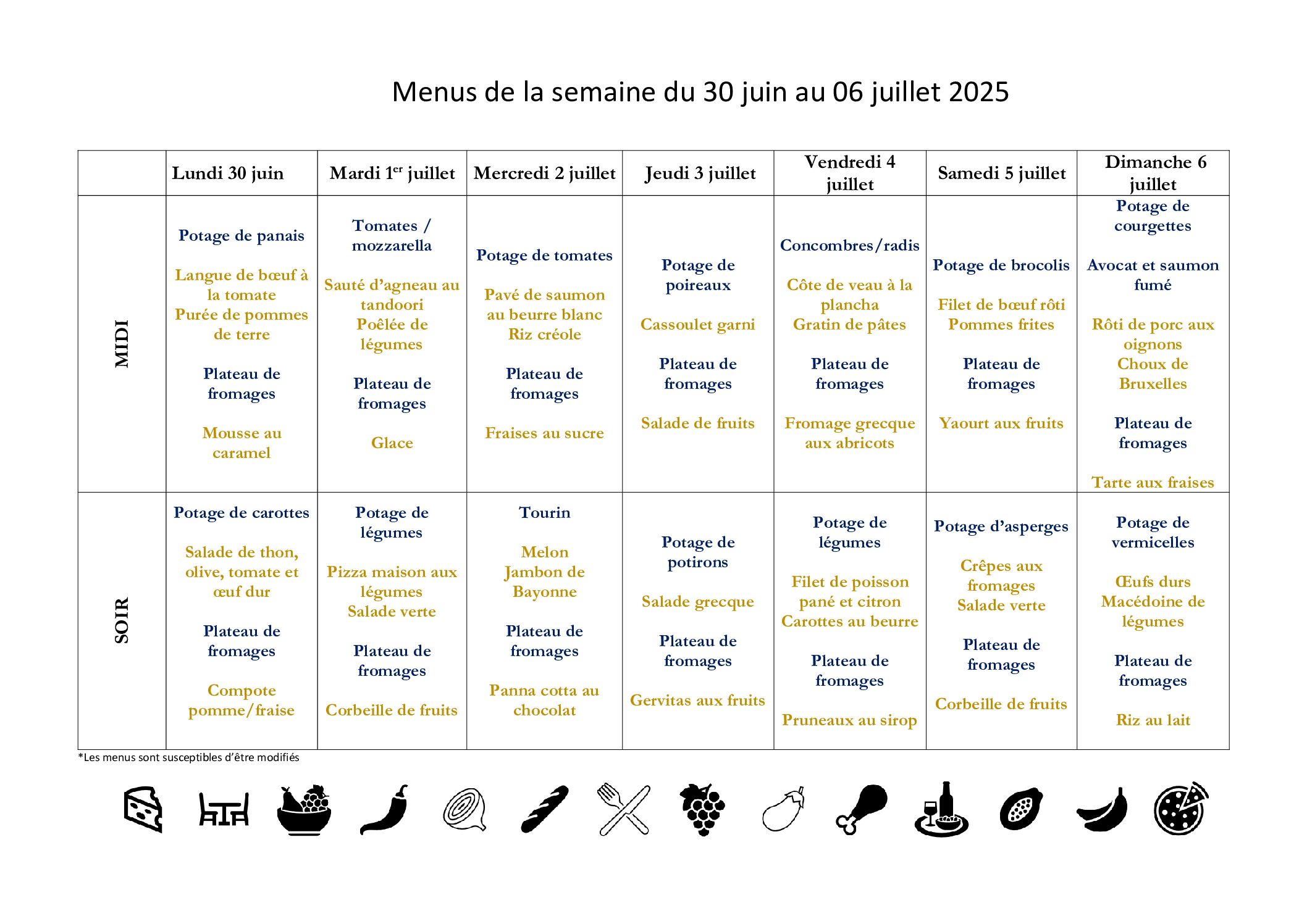 Menus EHPAD