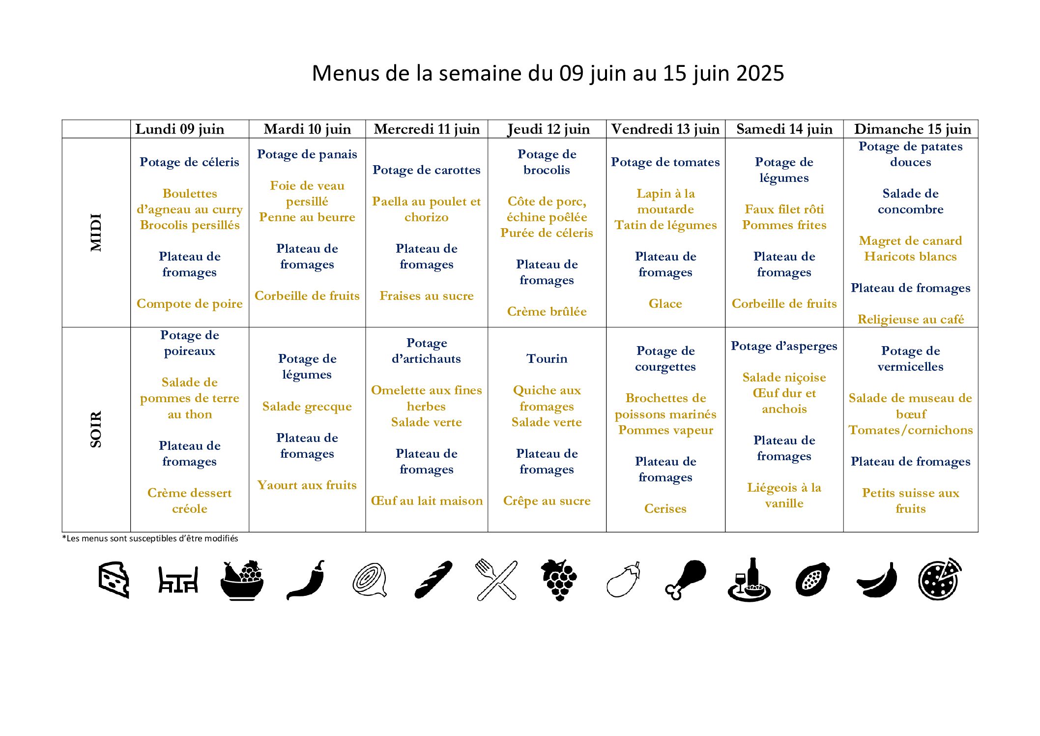 Menus EHPAD