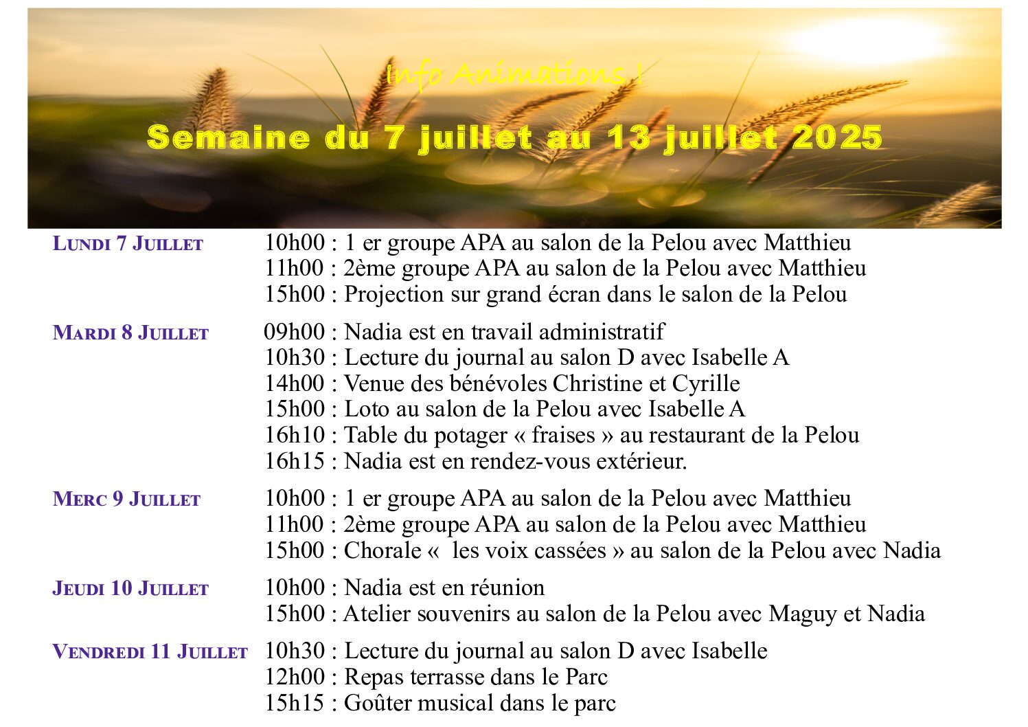 Animations EHPAD