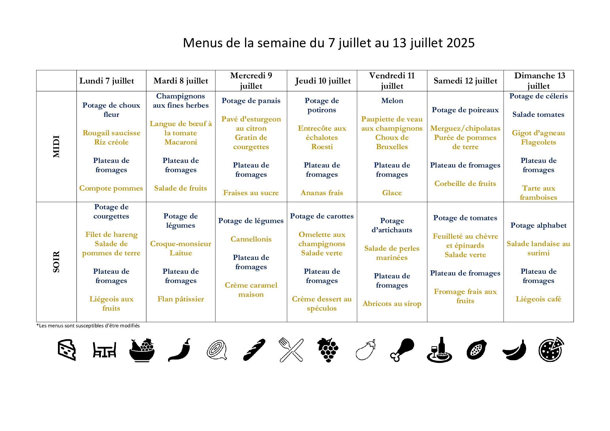 Menus EHPAD