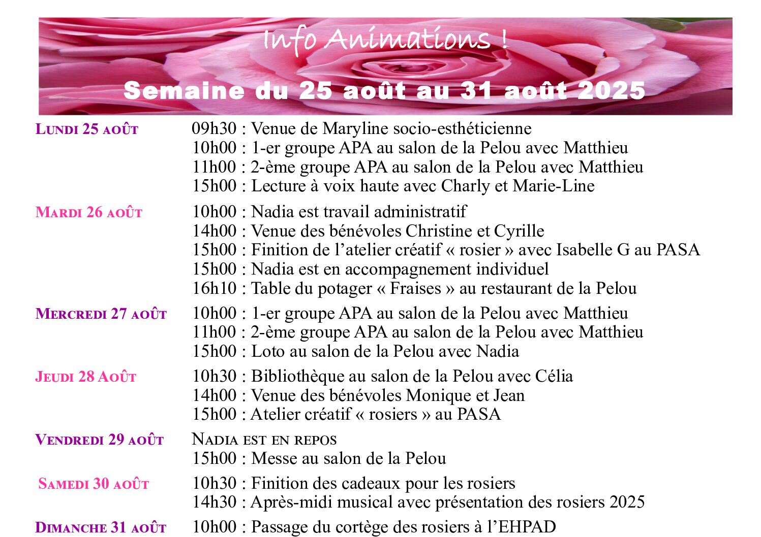 Animations EHPAD