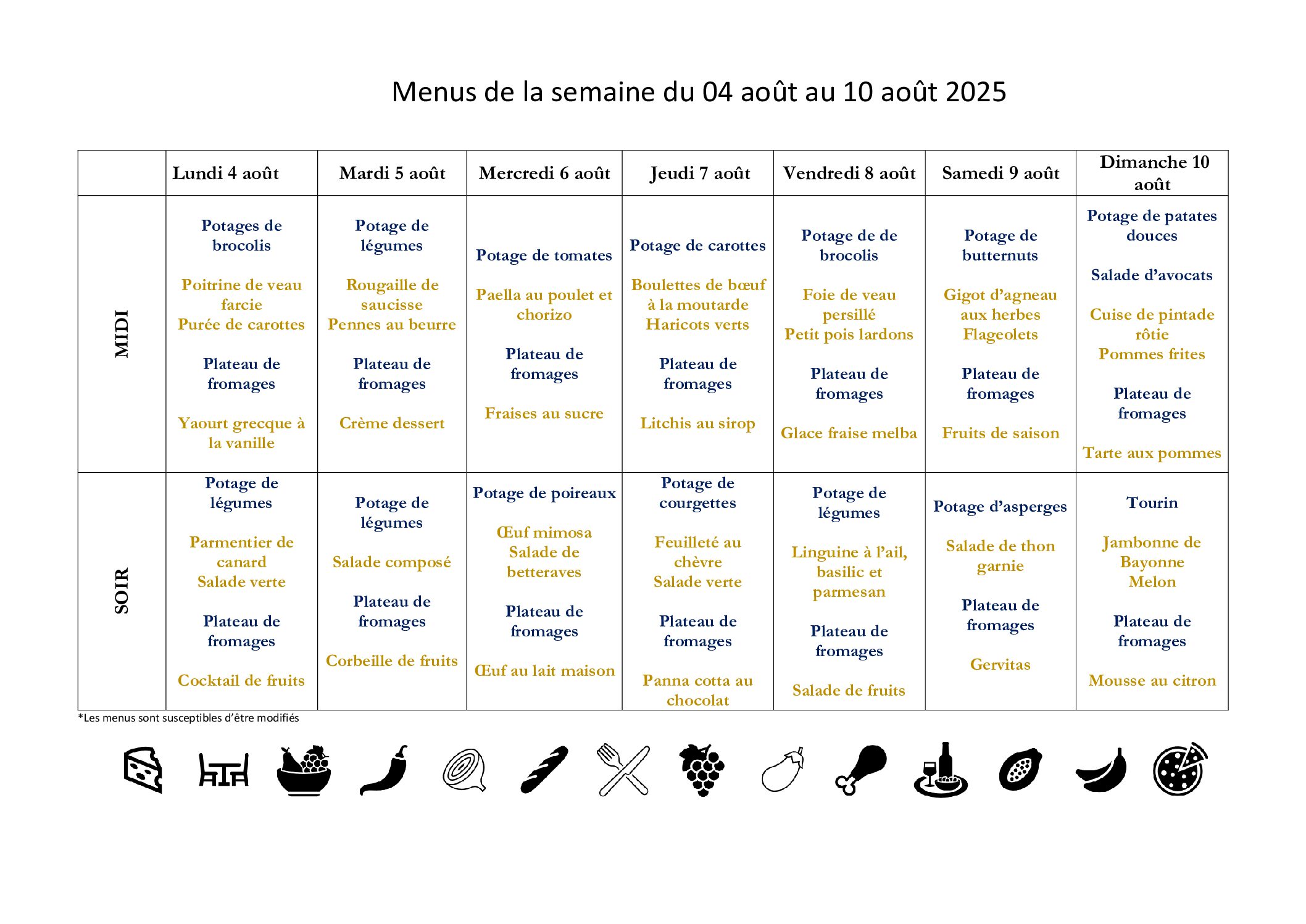Menus EHPAD
