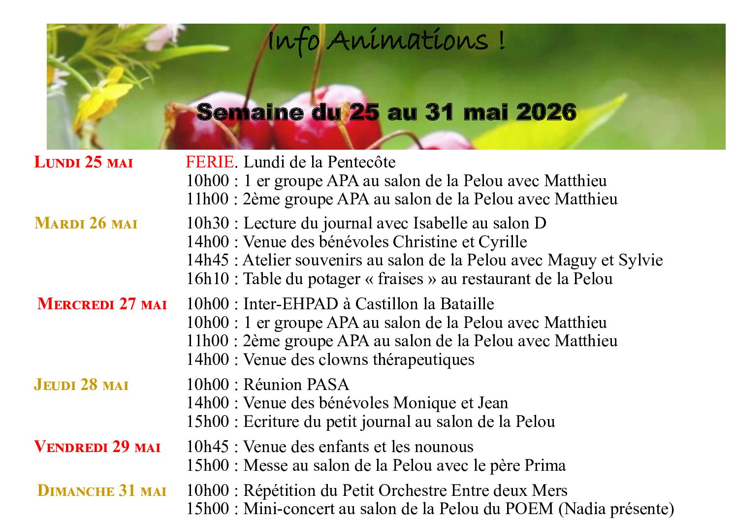 Animations EHPAD
