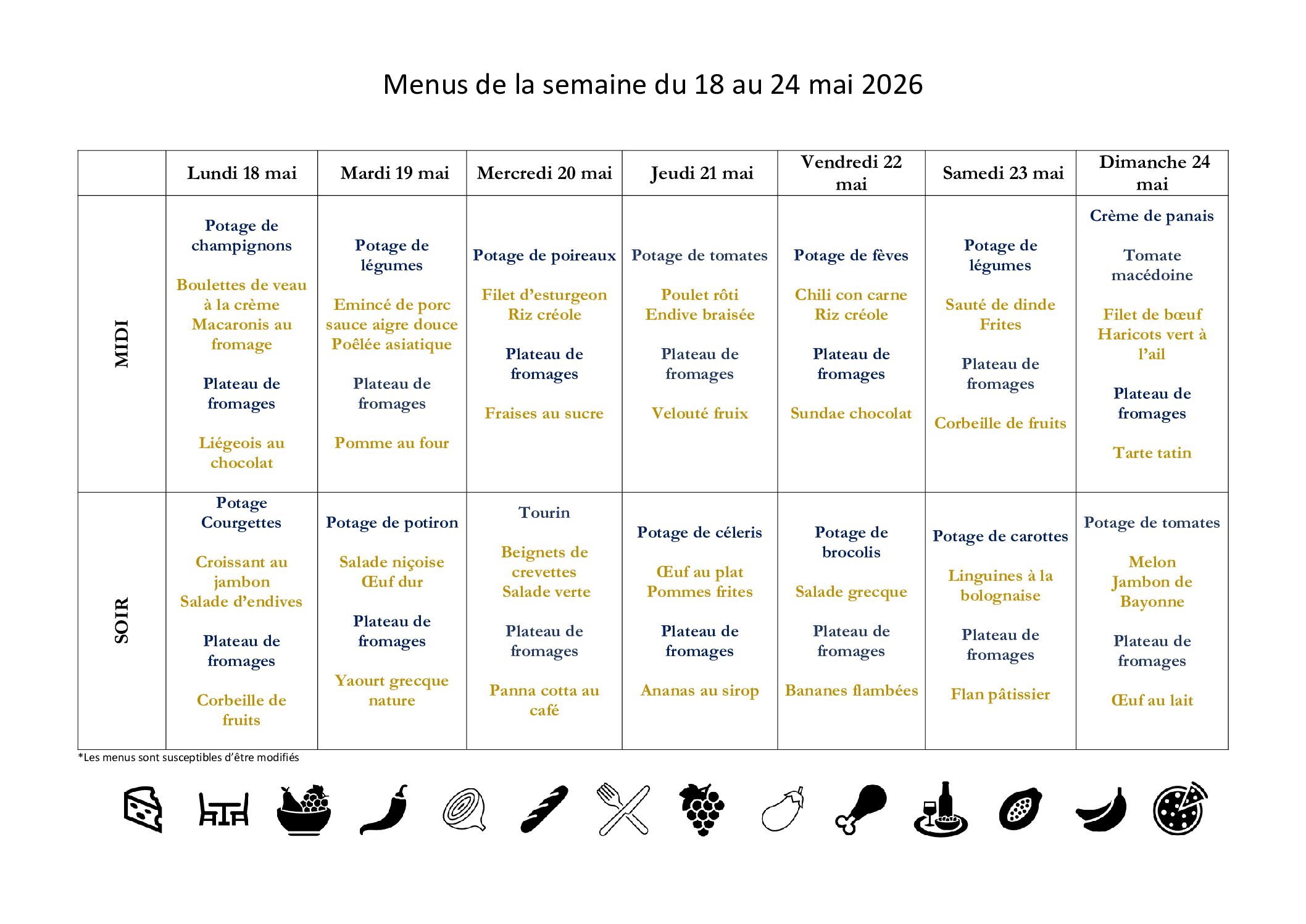 Menus EHPAD