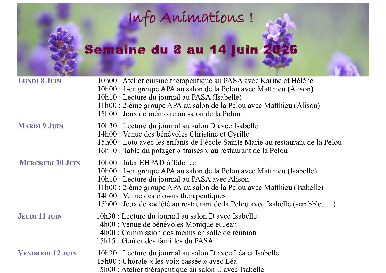 Animations EHPAD
