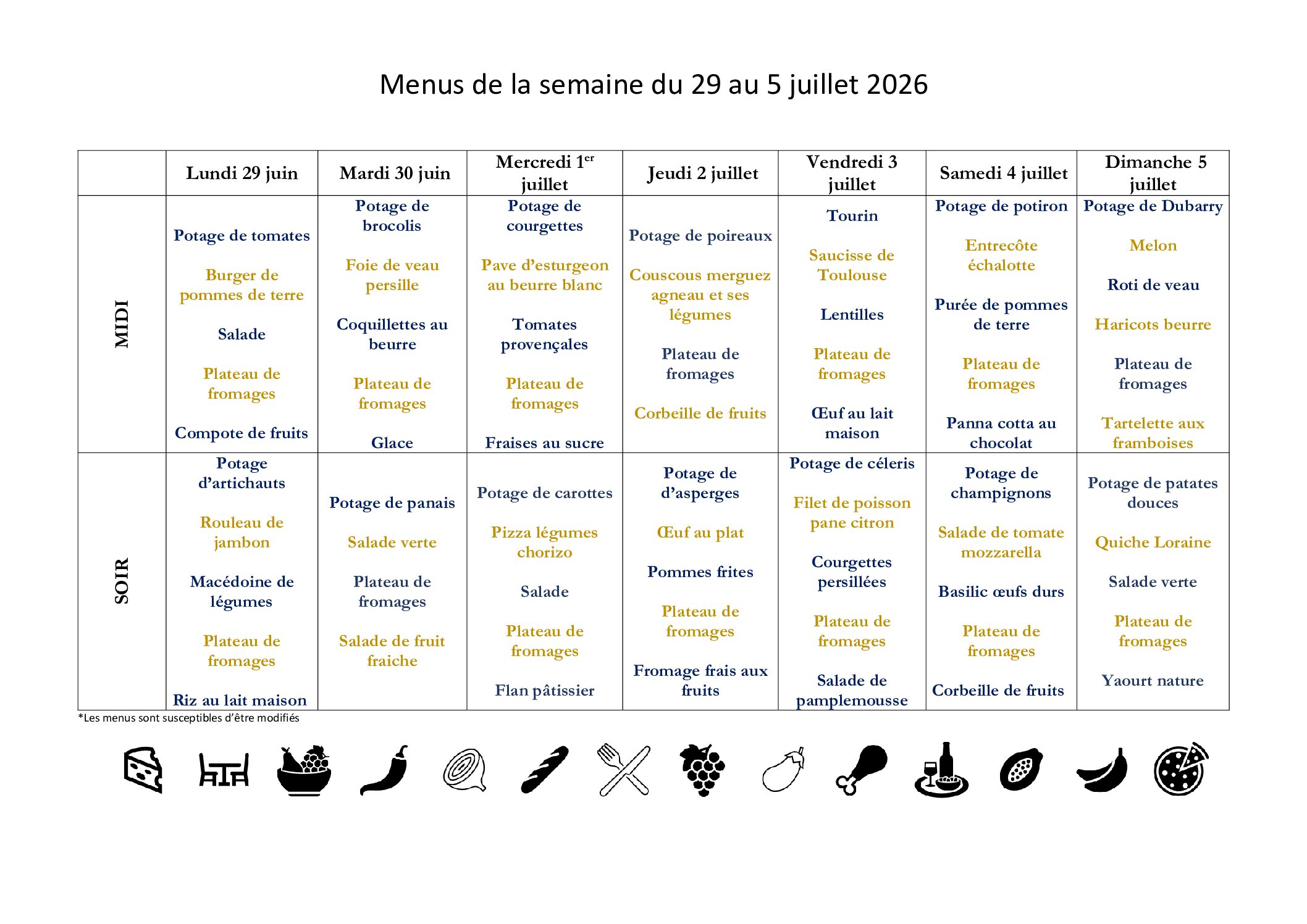 Menus EHPAD