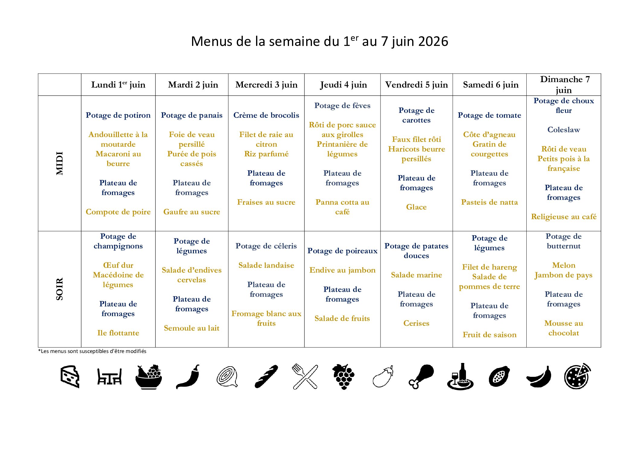 Menus EHPAD