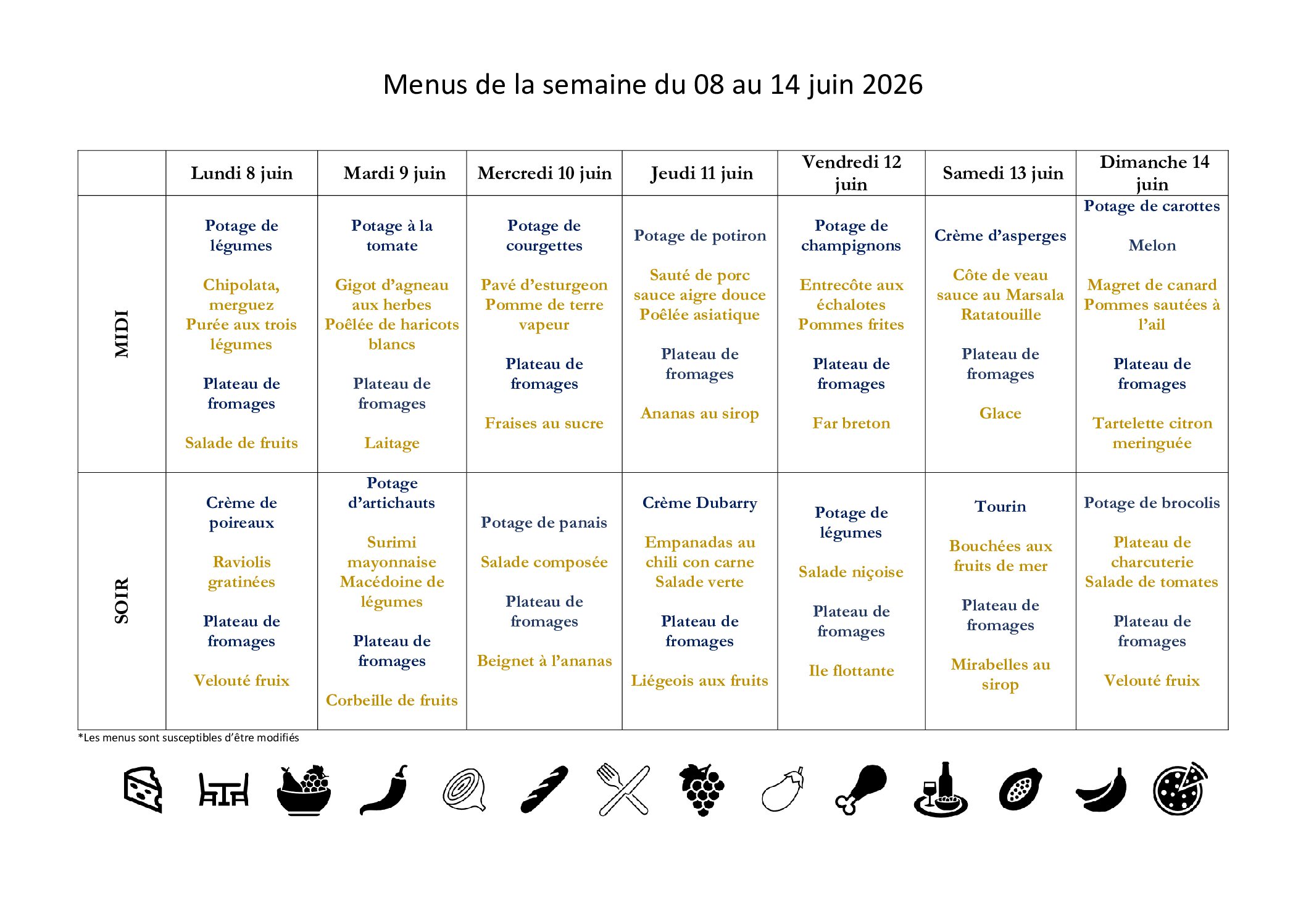 Menus EHPAD