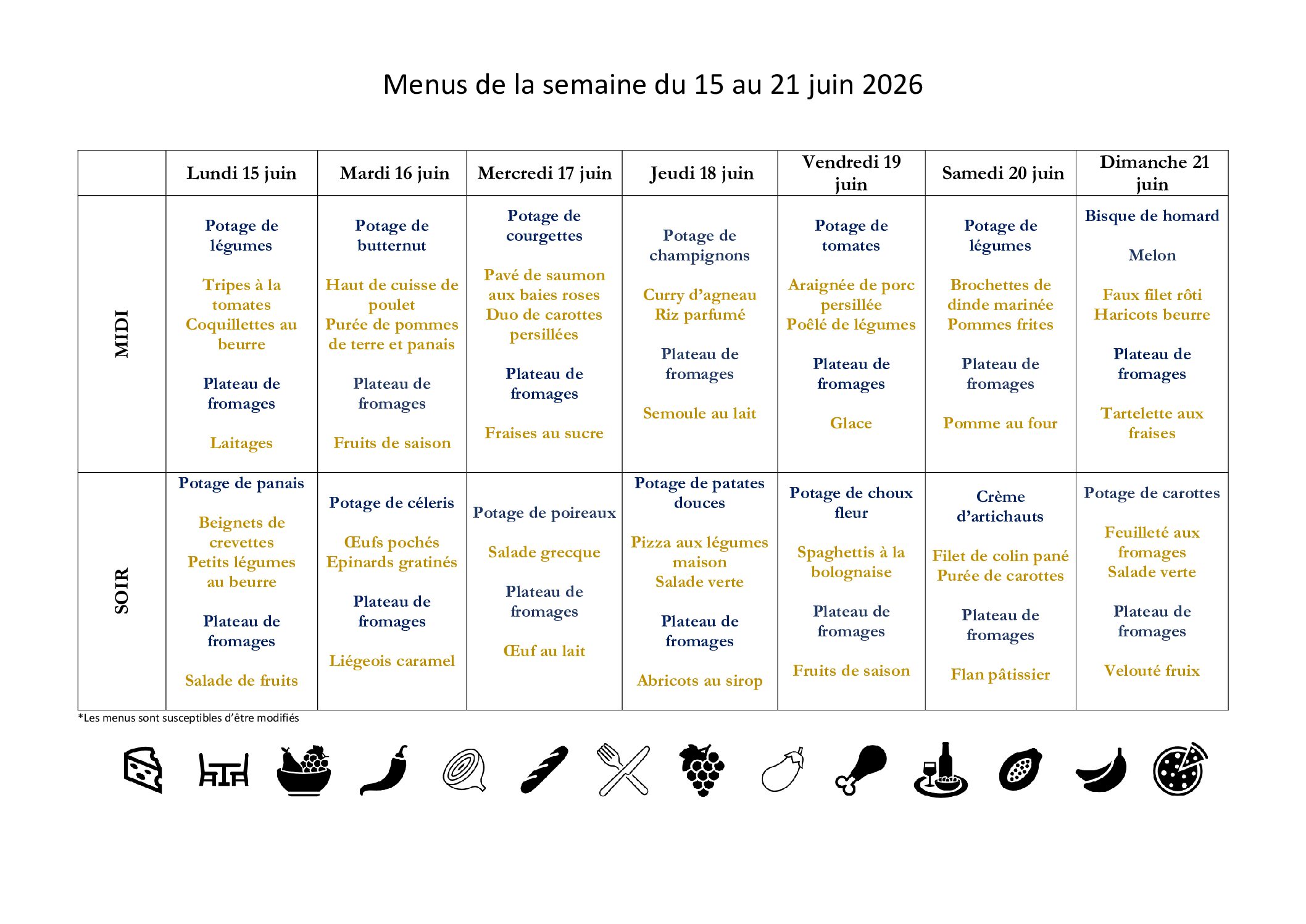 Menus EHPAD