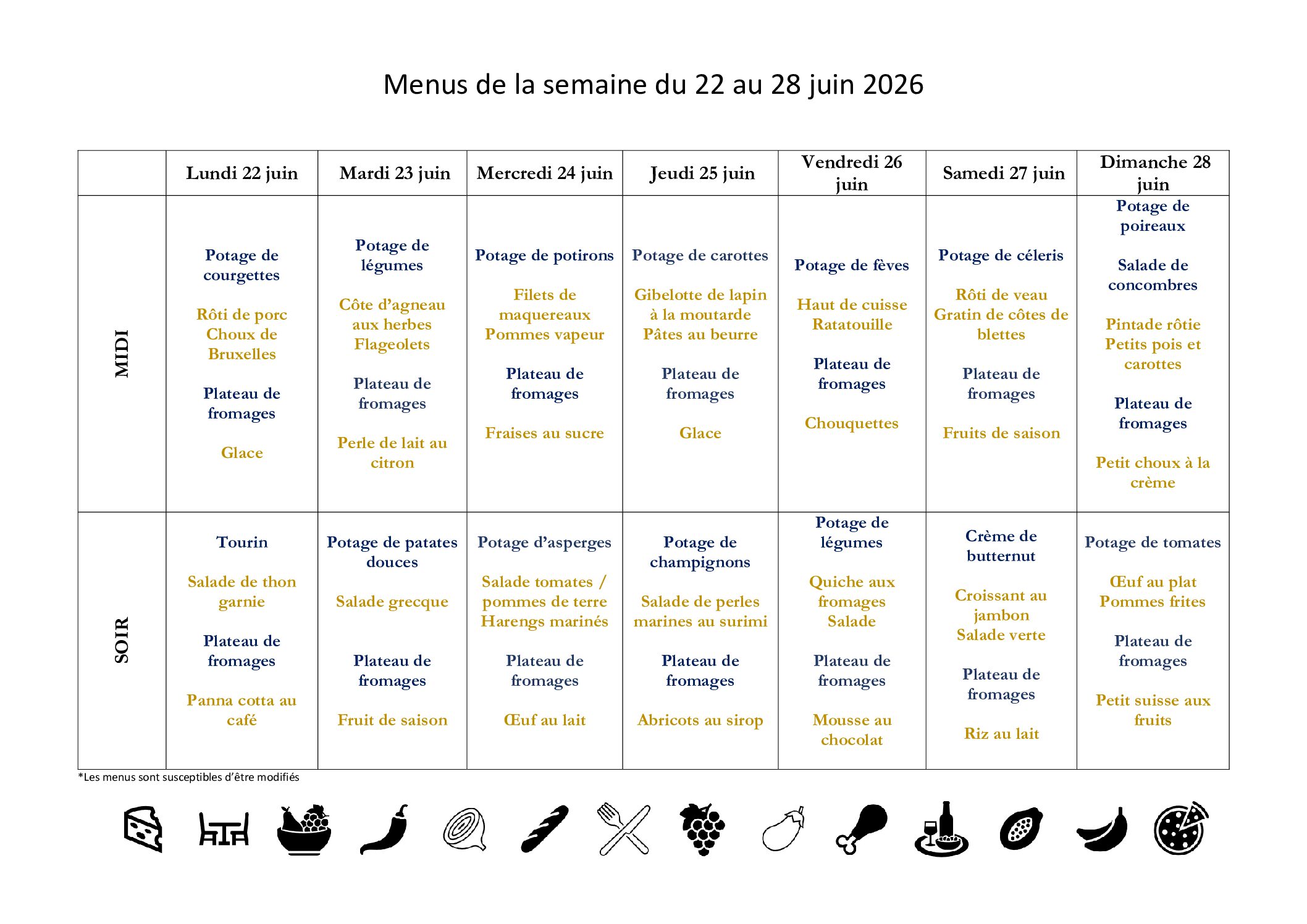 Menus EHPAD