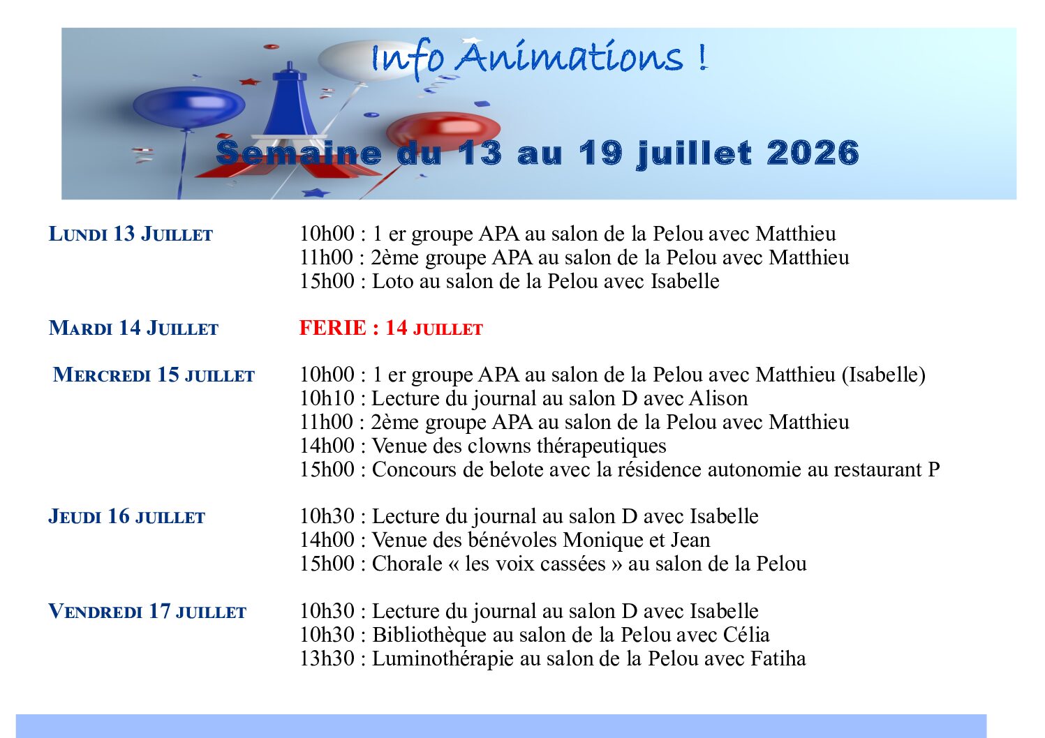 Animations EHPAD