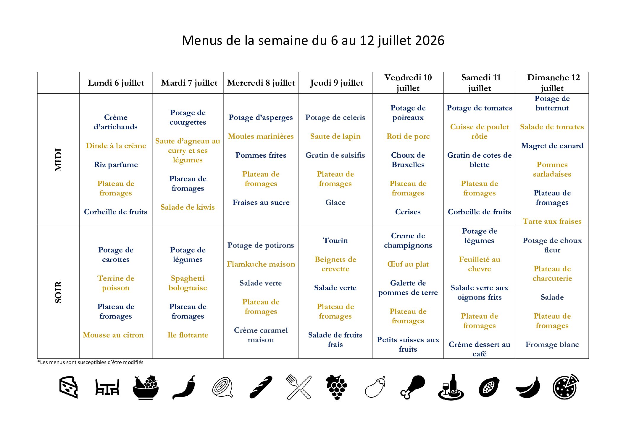 Menus EHPAD