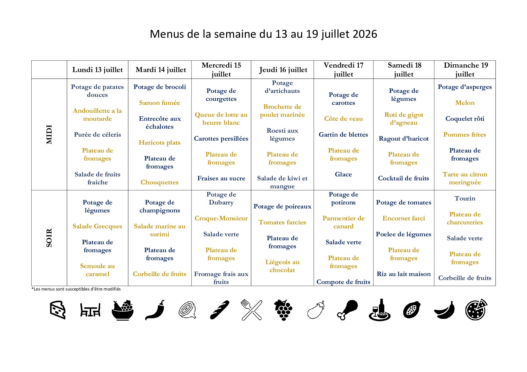 Menus EHPAD