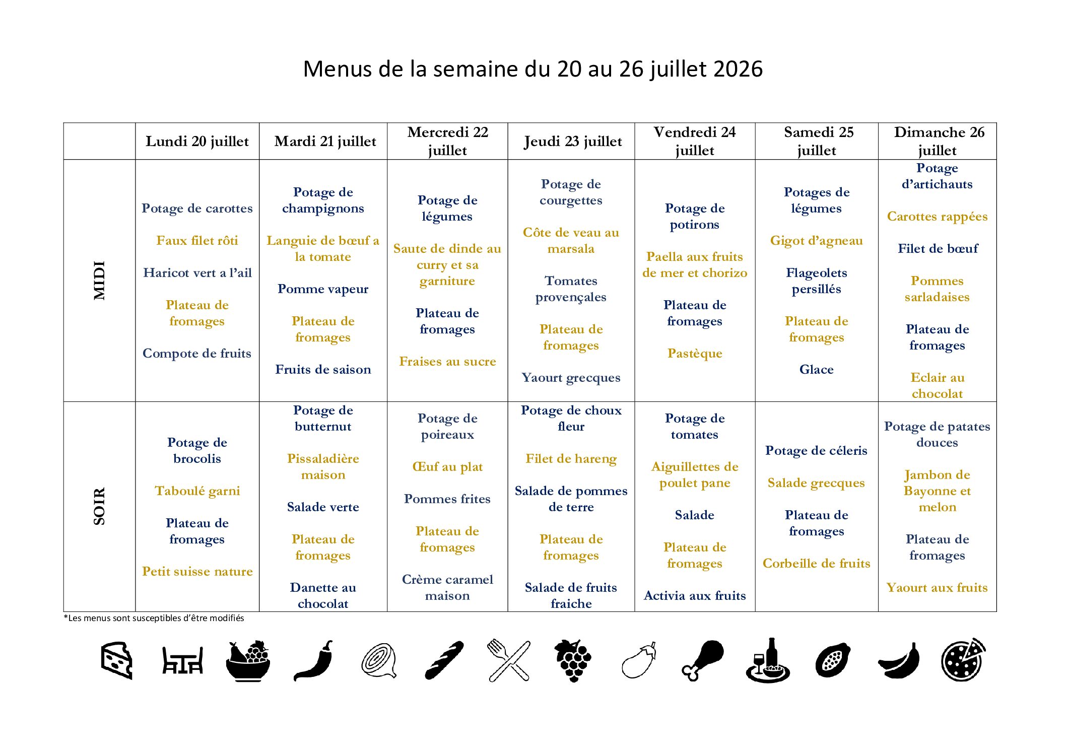 Menus EHPAD