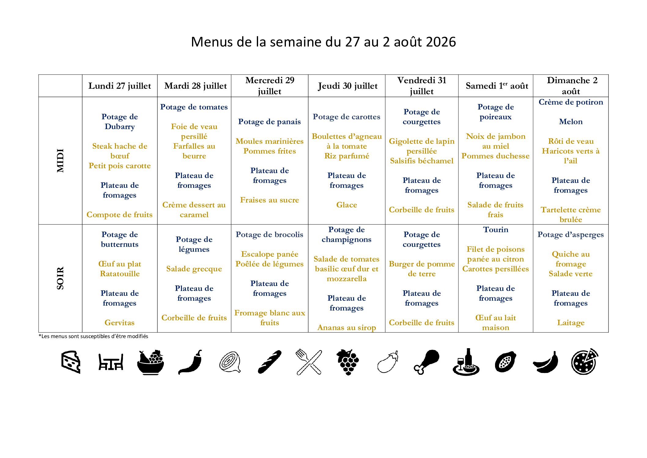 Menus EHPAD