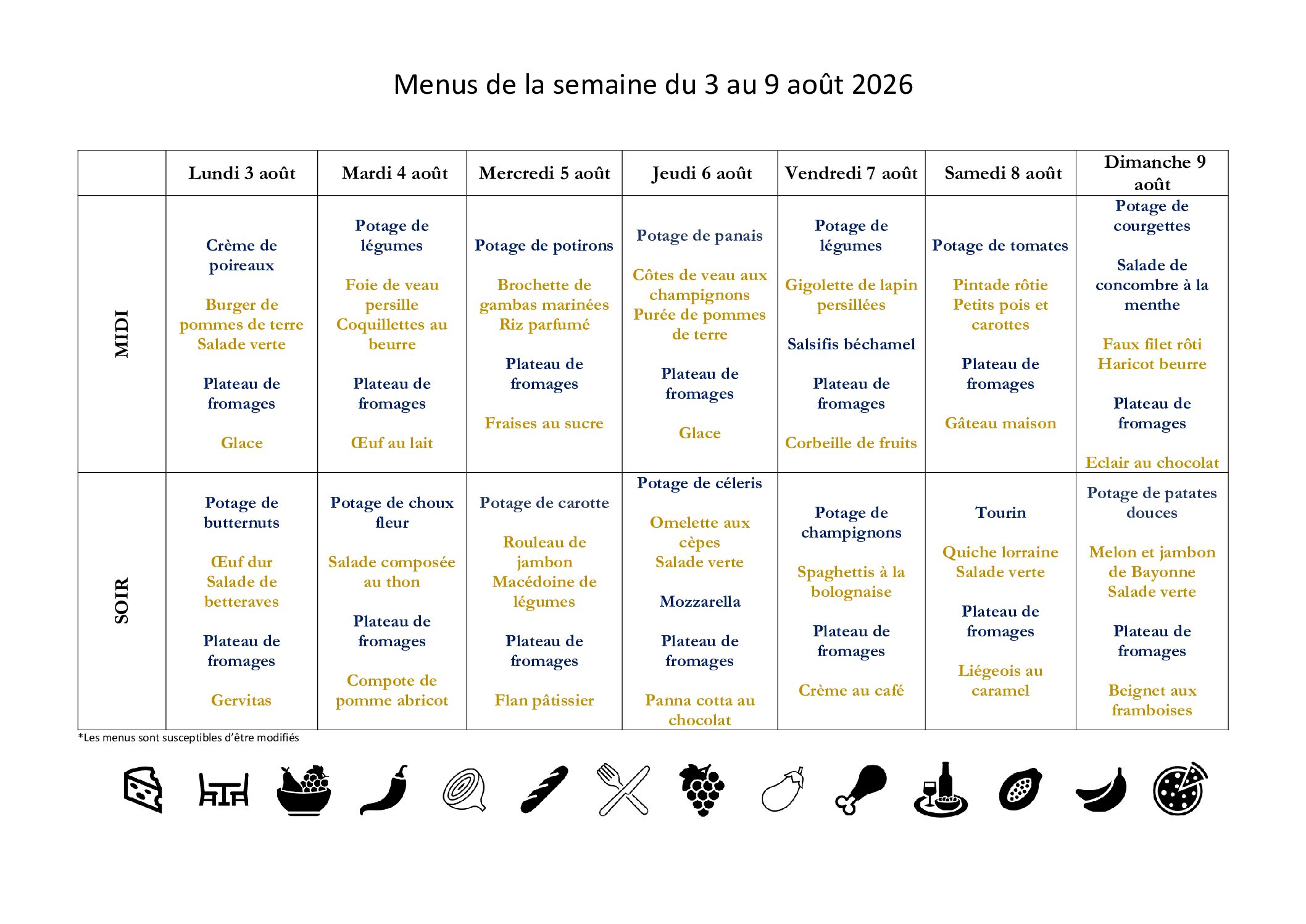 Menus EHPAD