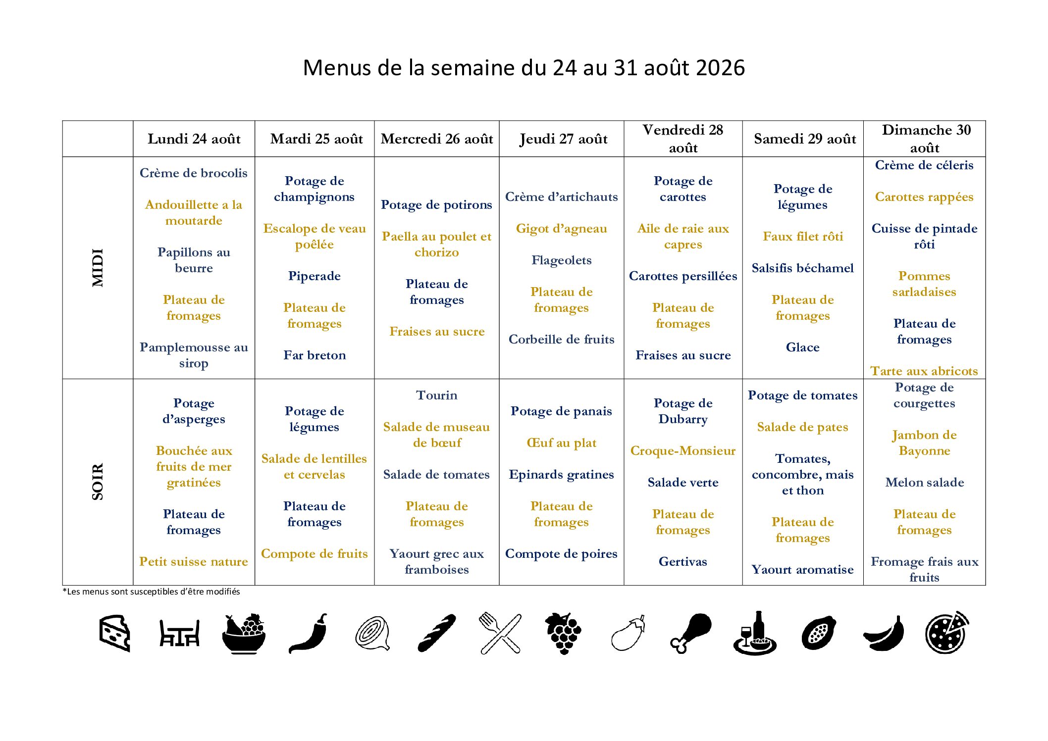 Menus EHPAD
