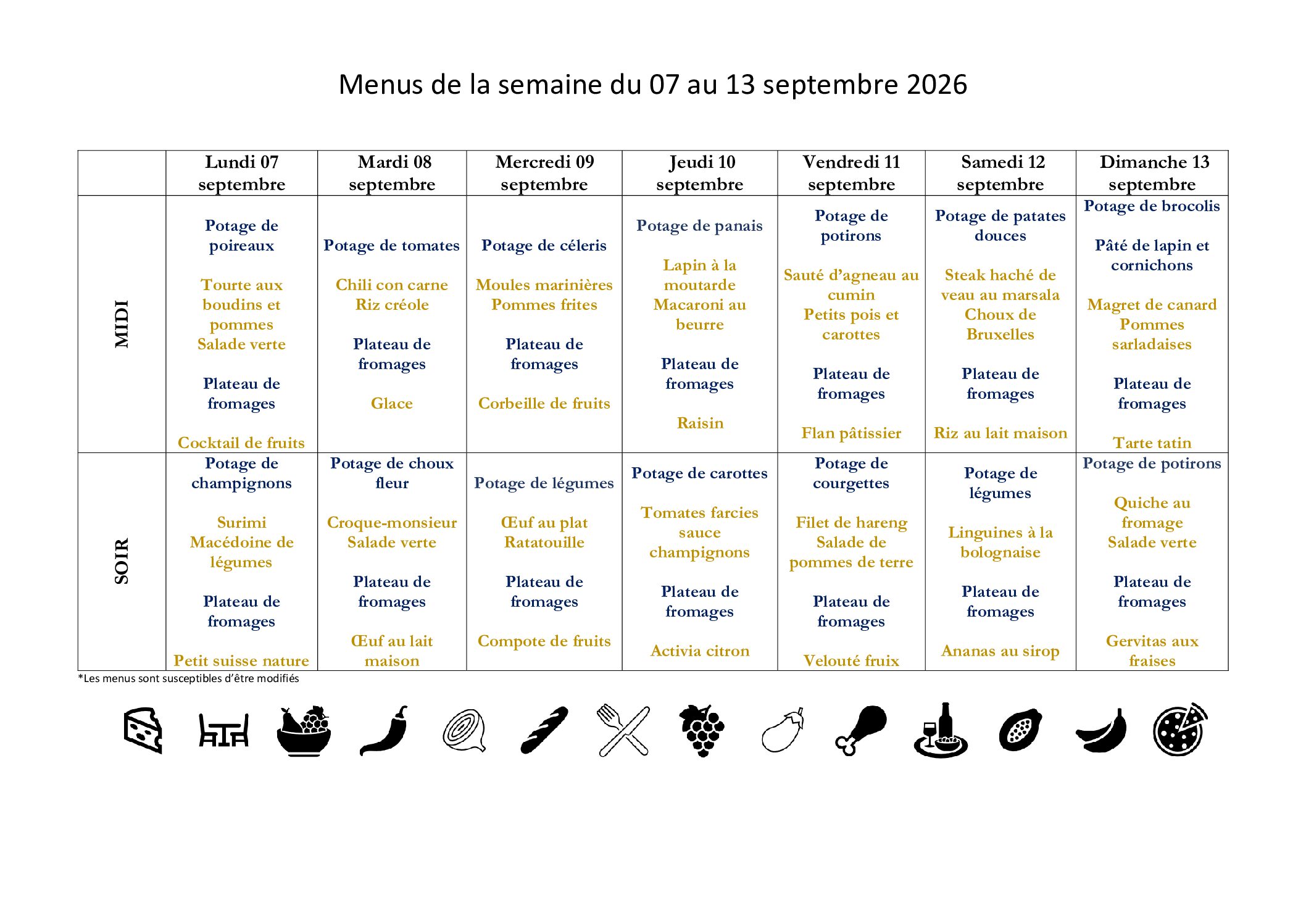 Menus EHPAD