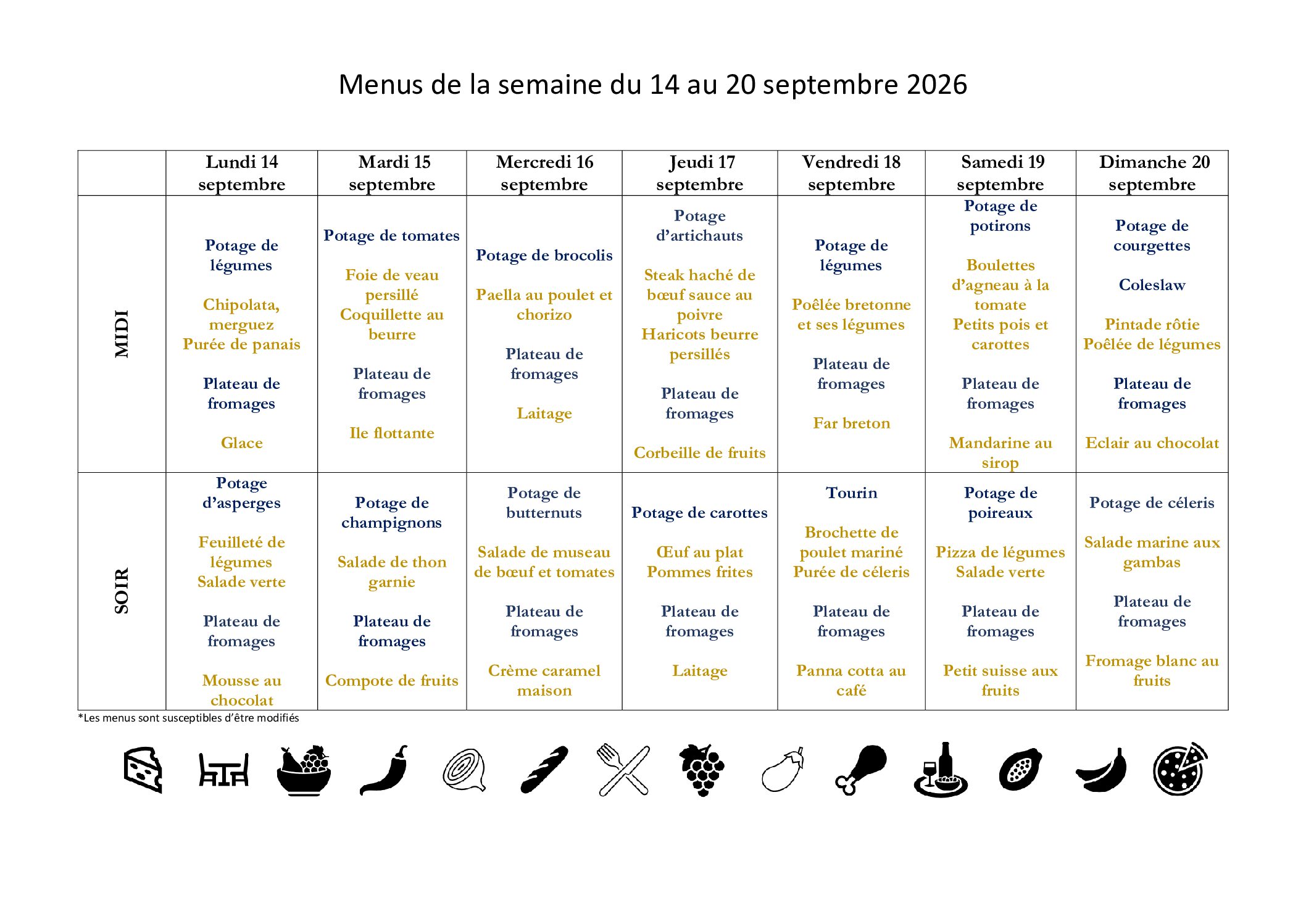 Menus EHPAD