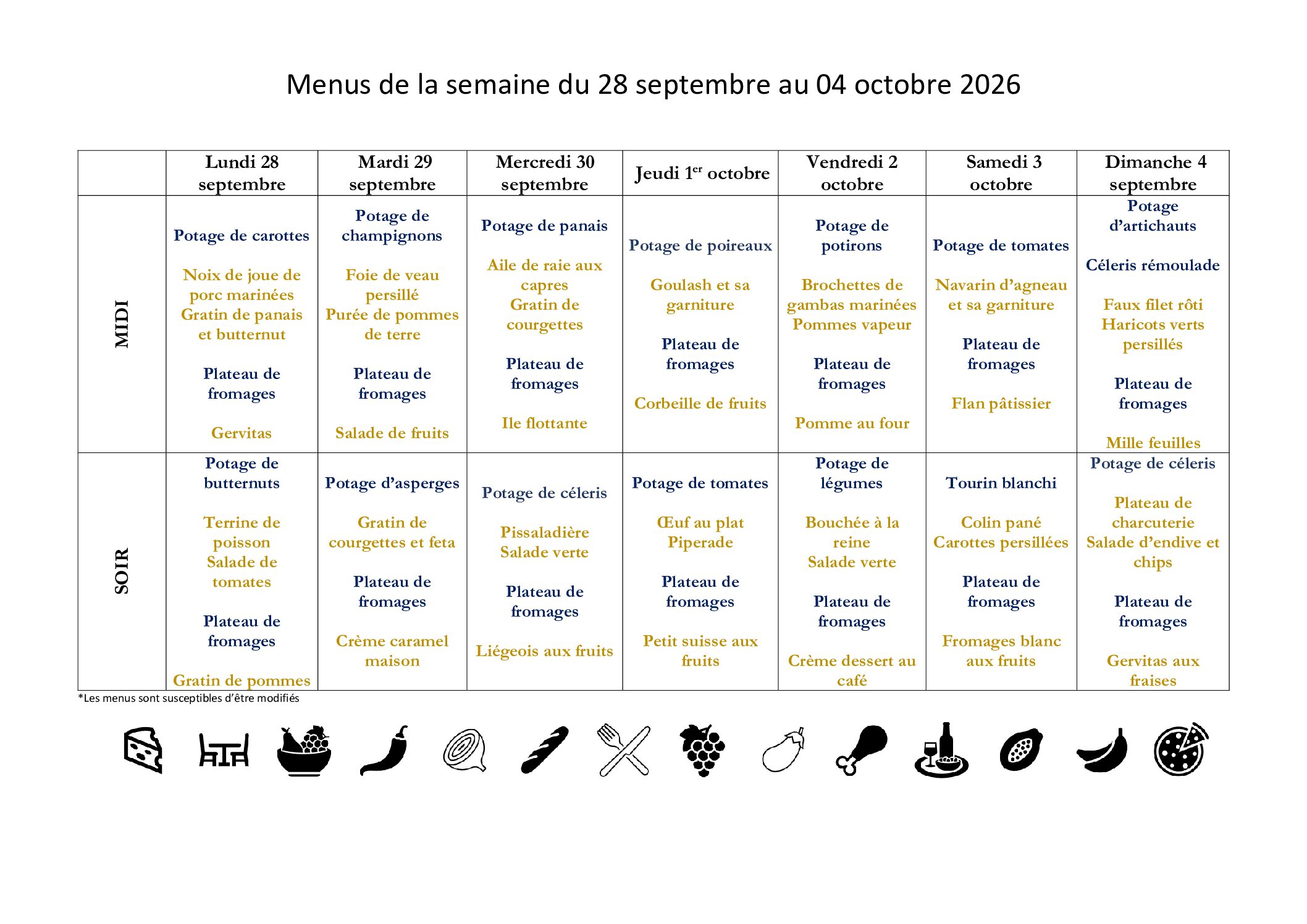 Menus EHPAD