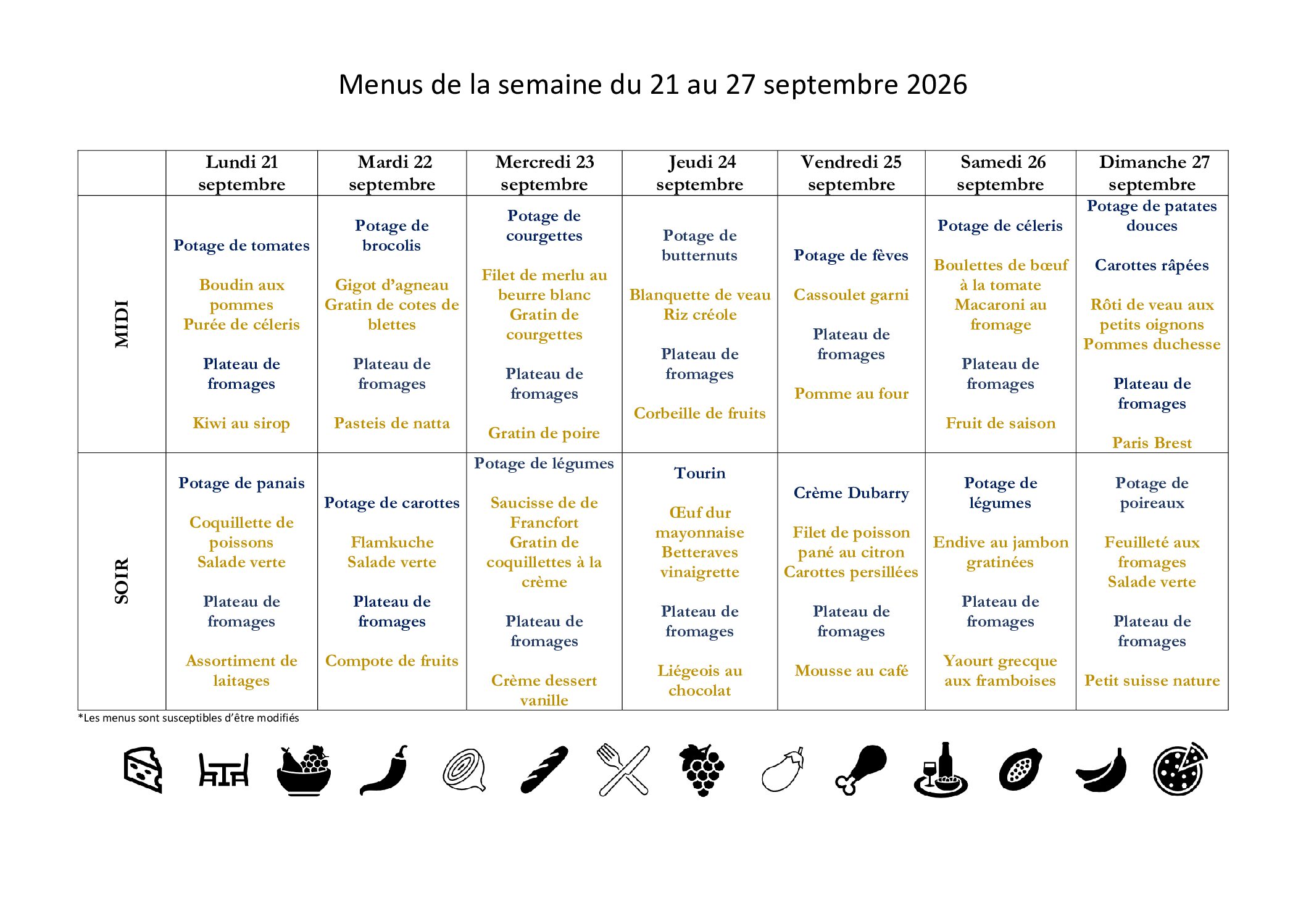Menus EHPAD