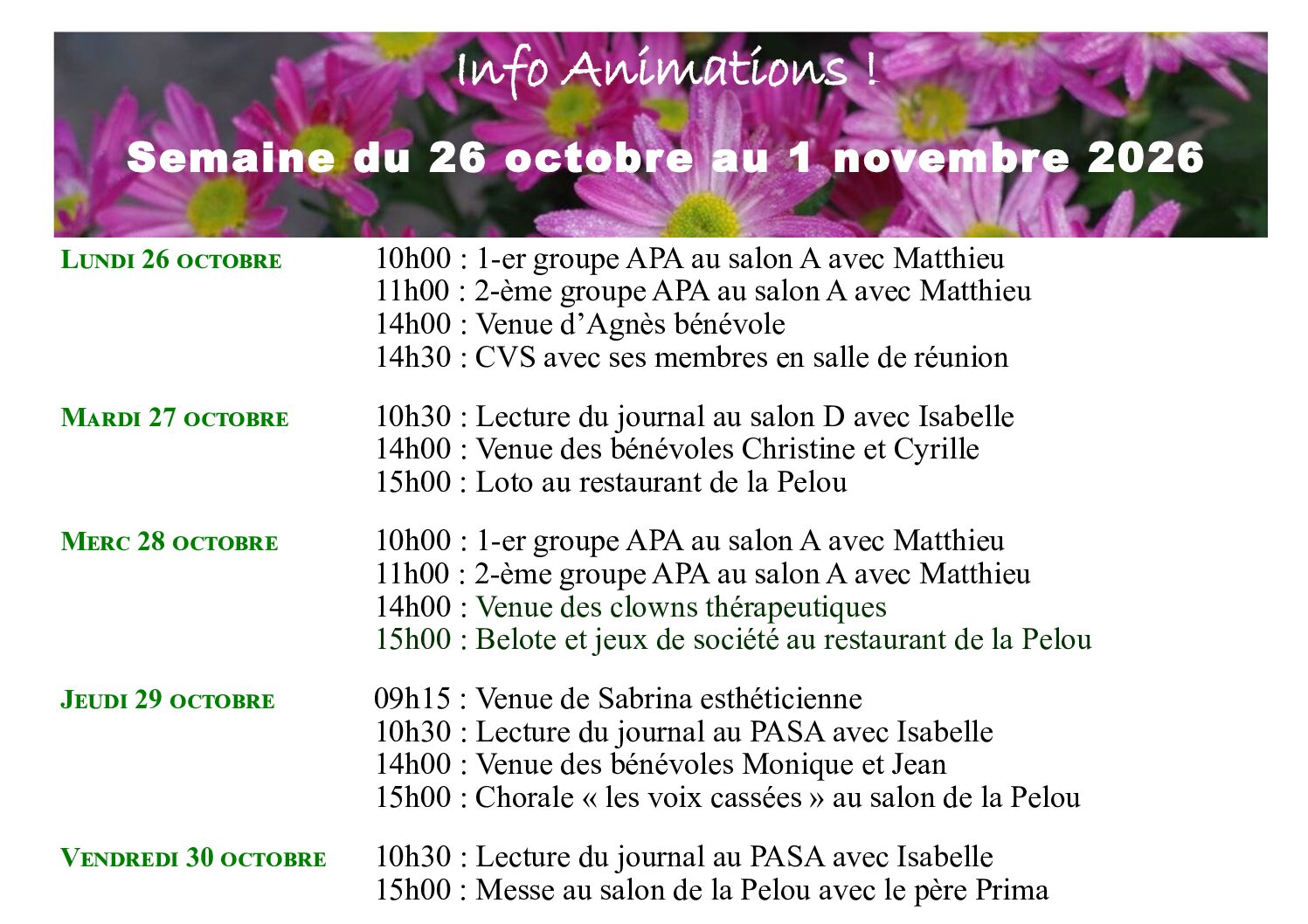 Animations EHPAD