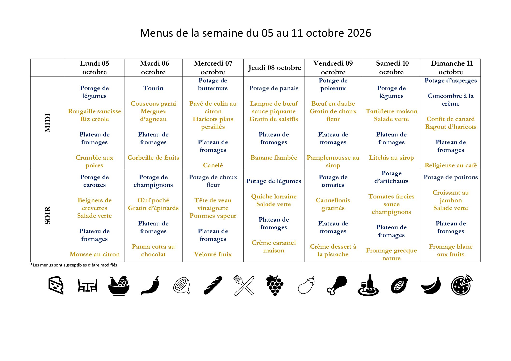Menus EHPAD