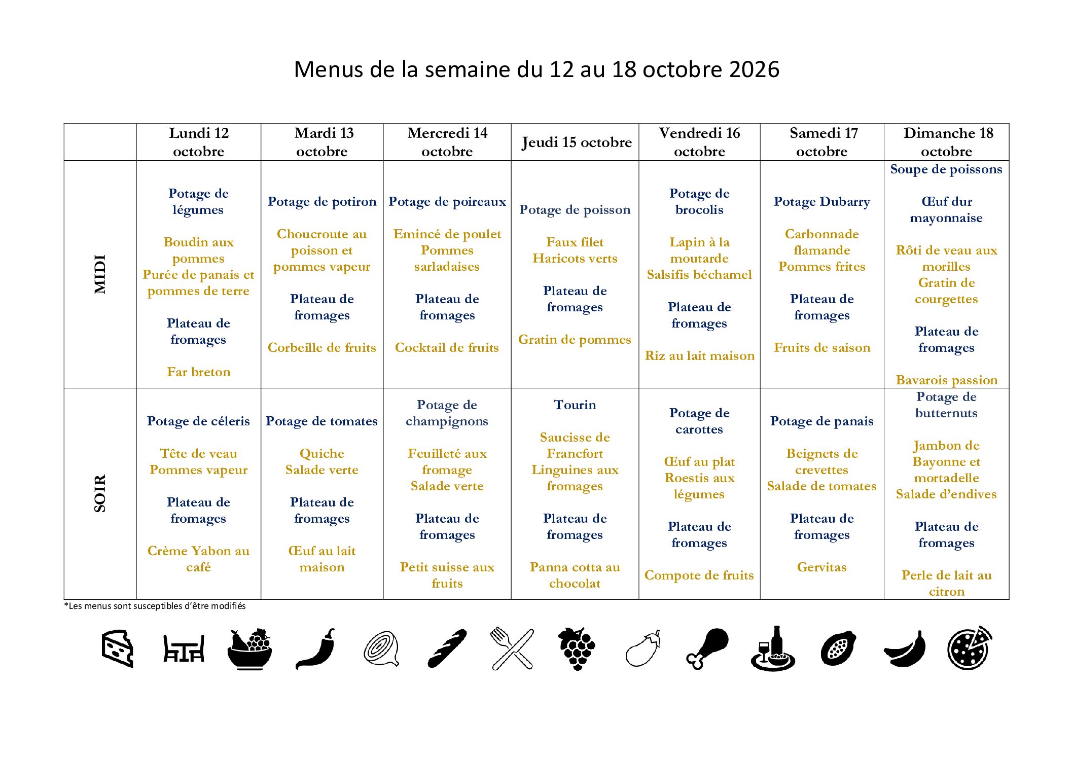 Menus EHPAD