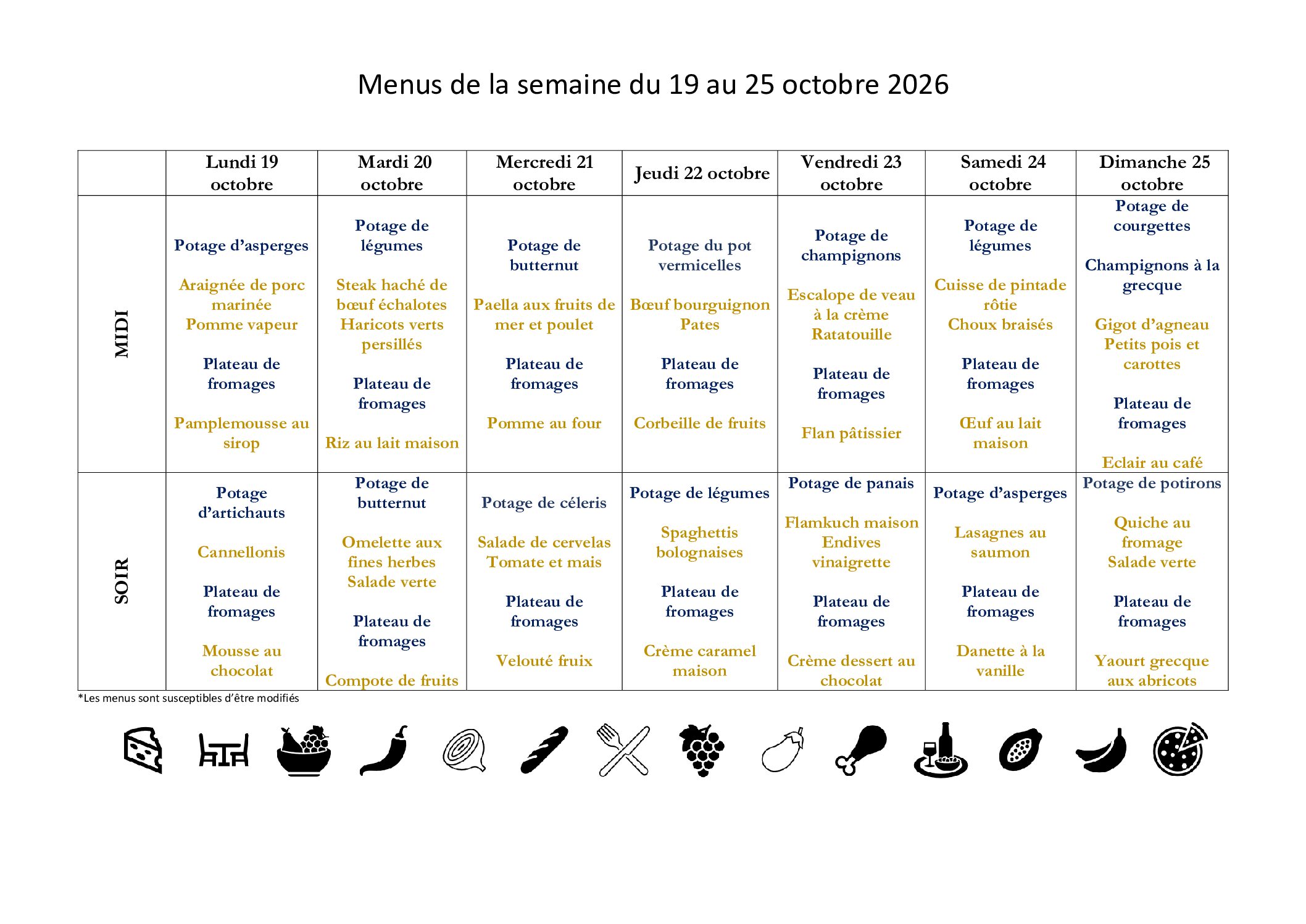 Menus EHPAD