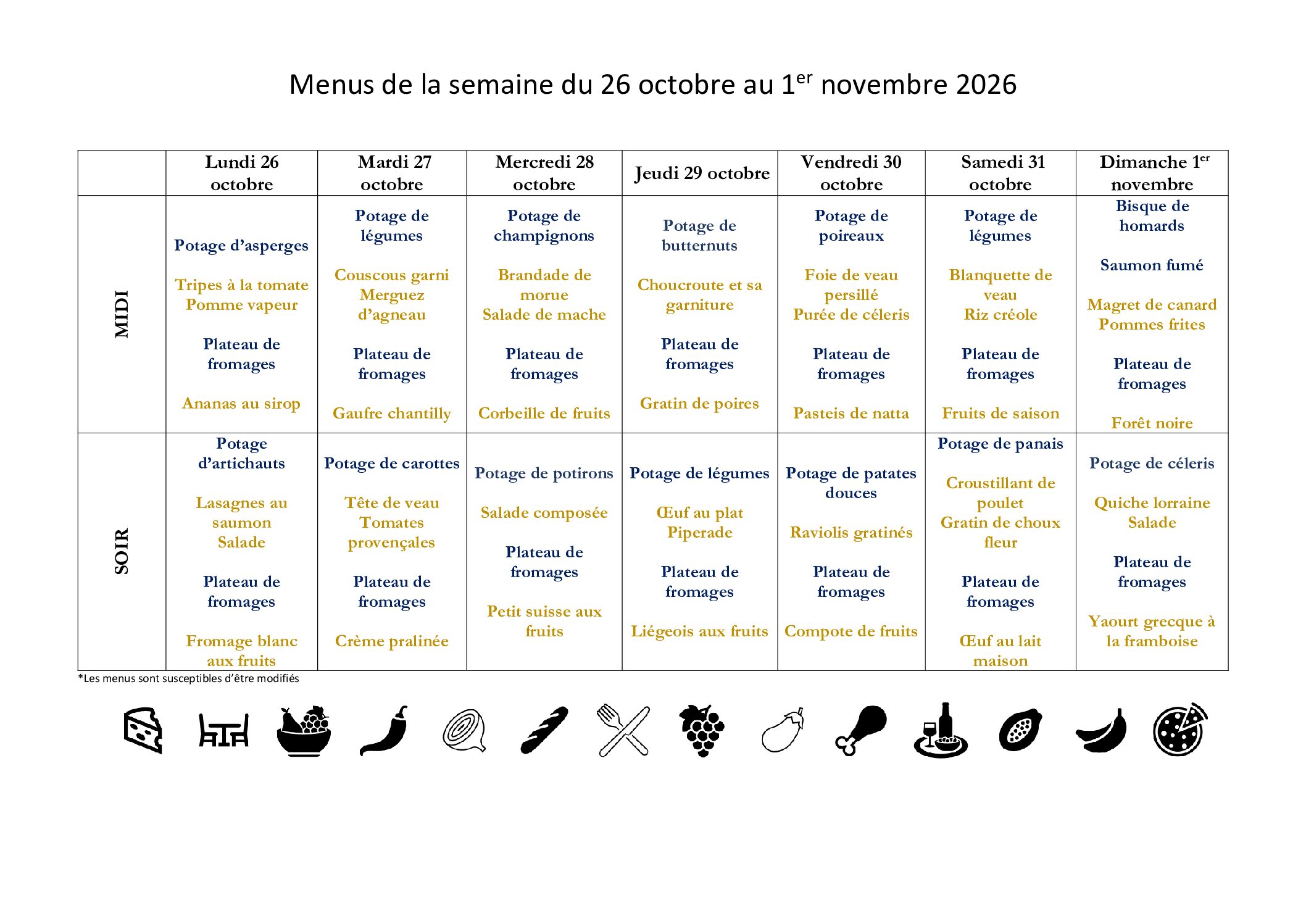 Menus EHPAD